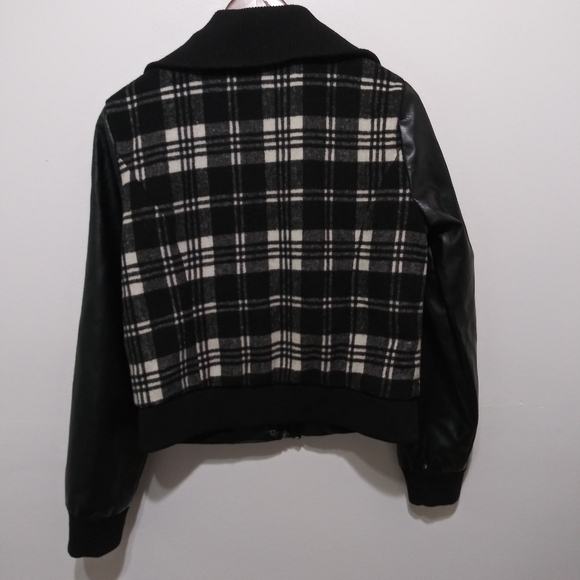 Yoki Collection Wool Blend Plaid Moto Bomber Jacket Size Large - Picture 2 of 13